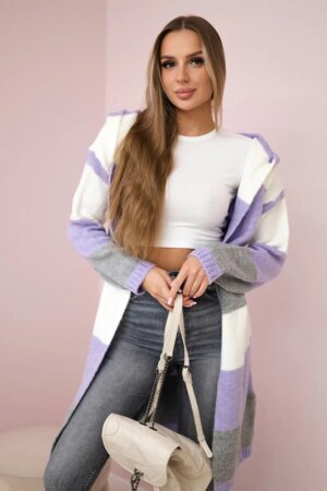 Tricolor striped sweater ecru+purple+gray