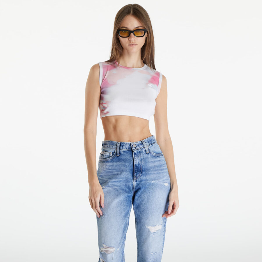 Trikó Calvin Klein Jeans Cropped Tank Top White S-alacsony-ár