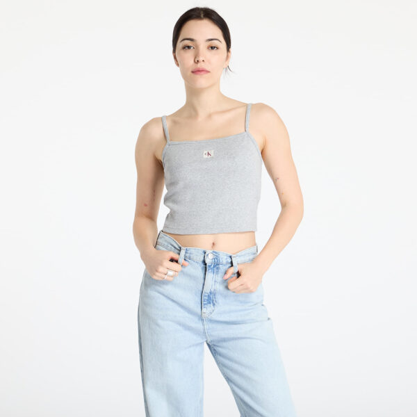 Trikó Calvin Klein Jeans Woven Label Rib Crop Gray S-alacsony-ár