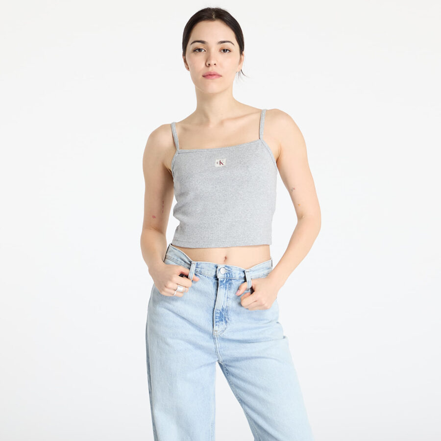 Trikó Calvin Klein Jeans Woven Label Rib Crop Gray S-alacsony-ár