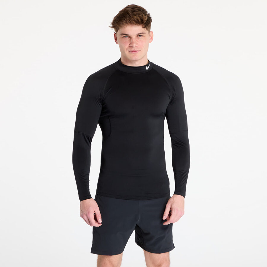 Trikó Nike Pro Men's Dri-FIT Fitness Mock-Neck Long-Sleeve Top Black/ White L-alacsony-ár
