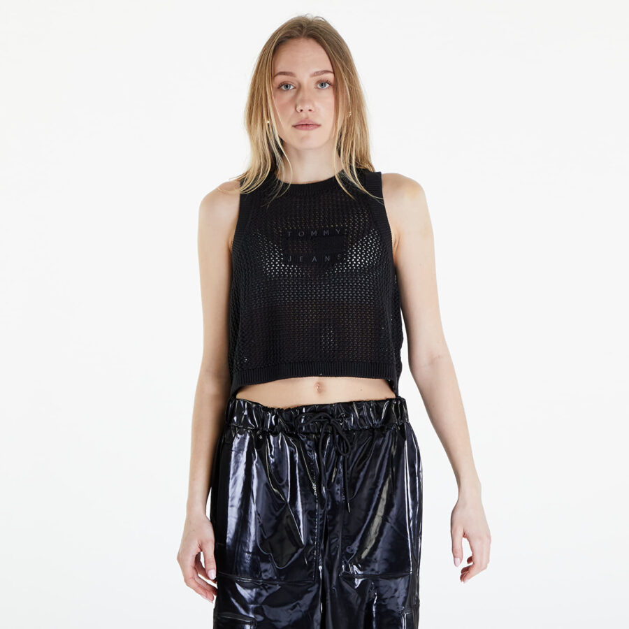 Trikó Tommy Jeans Open Stitch Flag Tank Top Black S-alacsony-ár