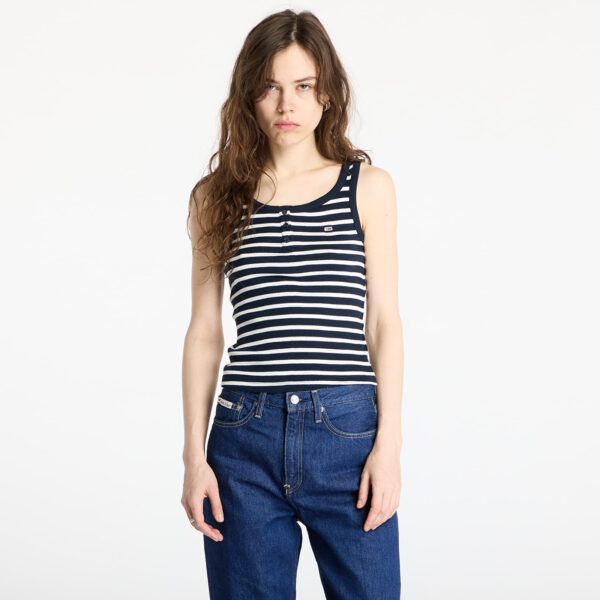 Trikó Tommy Jeans Slim Button Tank Blue M-alacsony-ár