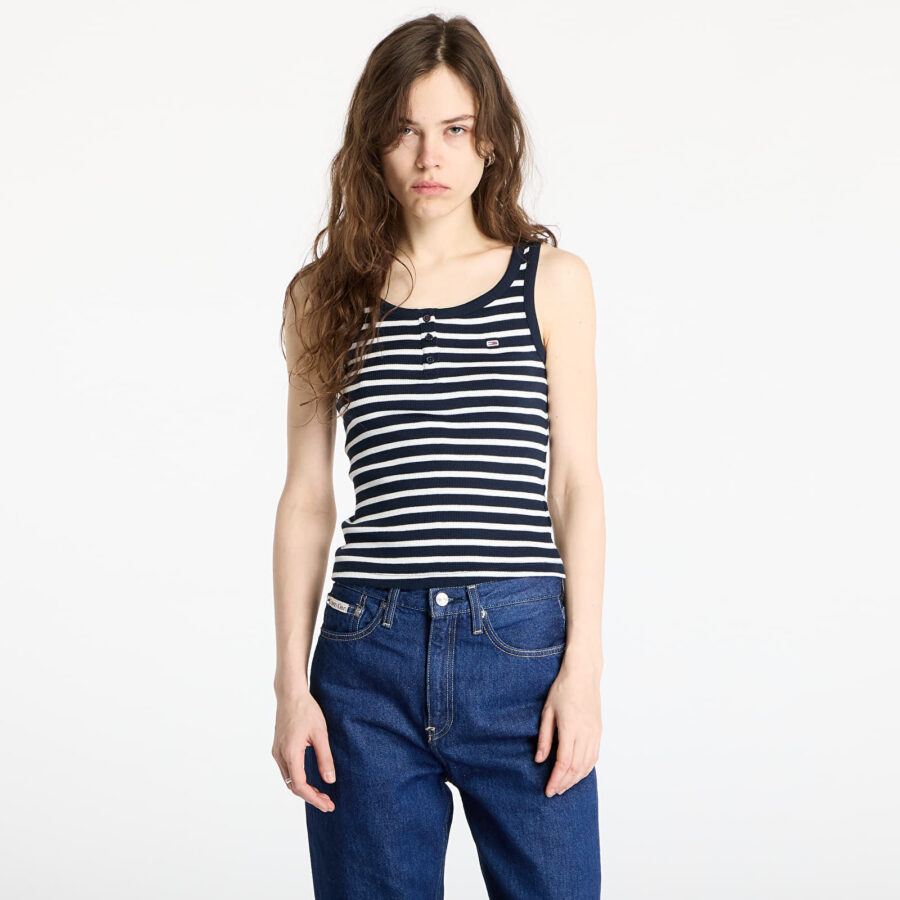 Trikó Tommy Jeans Slim Button Tank Blue M-alacsony-ár