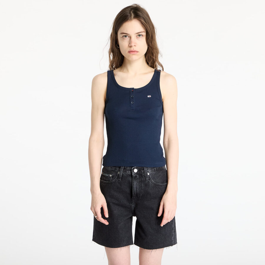 Trikó Tommy Jeans Slim Button Tank Blue XS-alacsony-ár