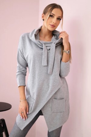 Tunic with a clutch on the front Oversize gray Tunic with a clutch on the front Oversize gray