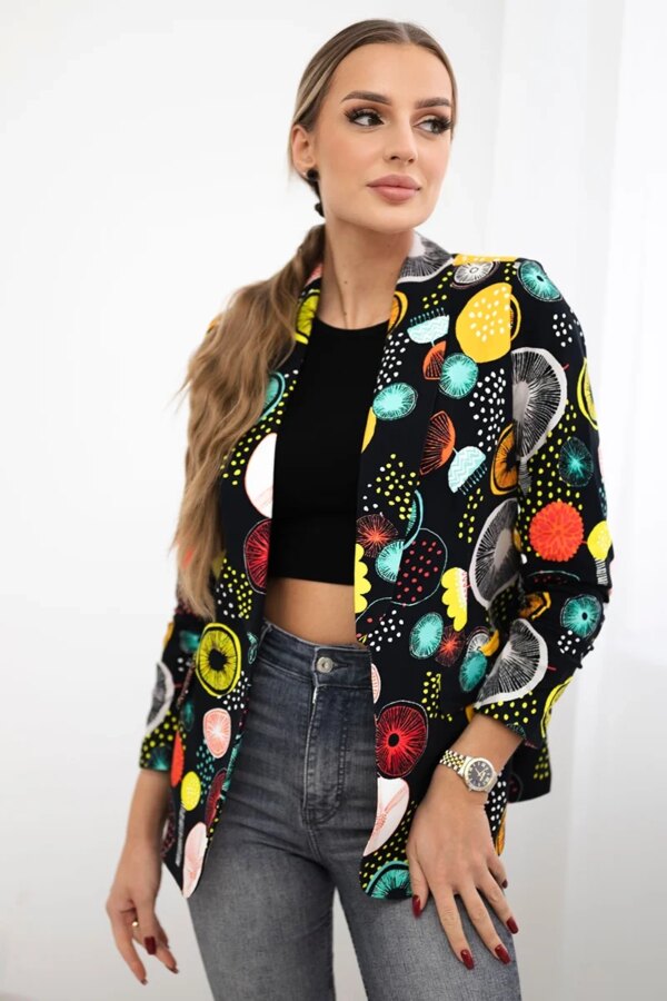 Turecki Cotton jacket with a colorful print ecru+black