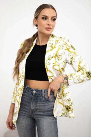 Turecki Cotton jacket with a colorful print ecru+yellow