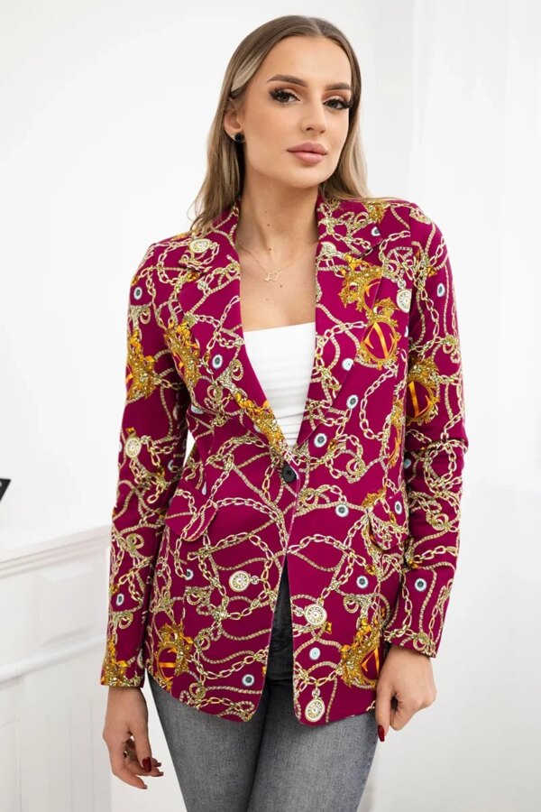 Turecki Printed cotton jacket with a button dark purple