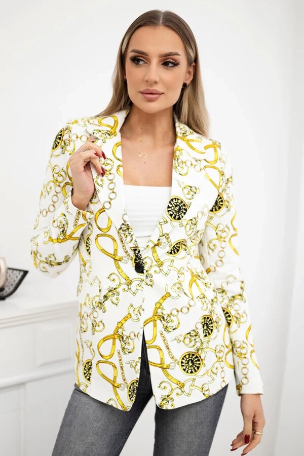 Turecki Printed cotton jacket with a button ecru+yellow