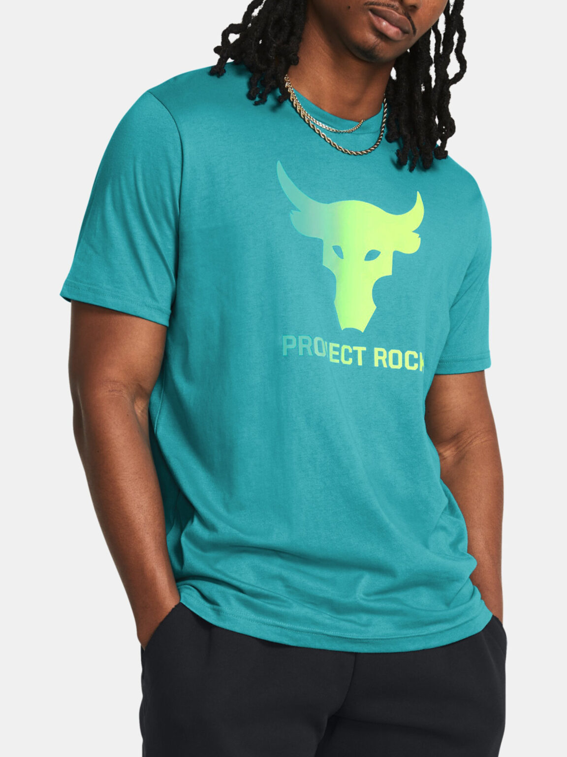 Turquoise Men's T-Shirt Under Armour UA Project Rock Payoff Graphic