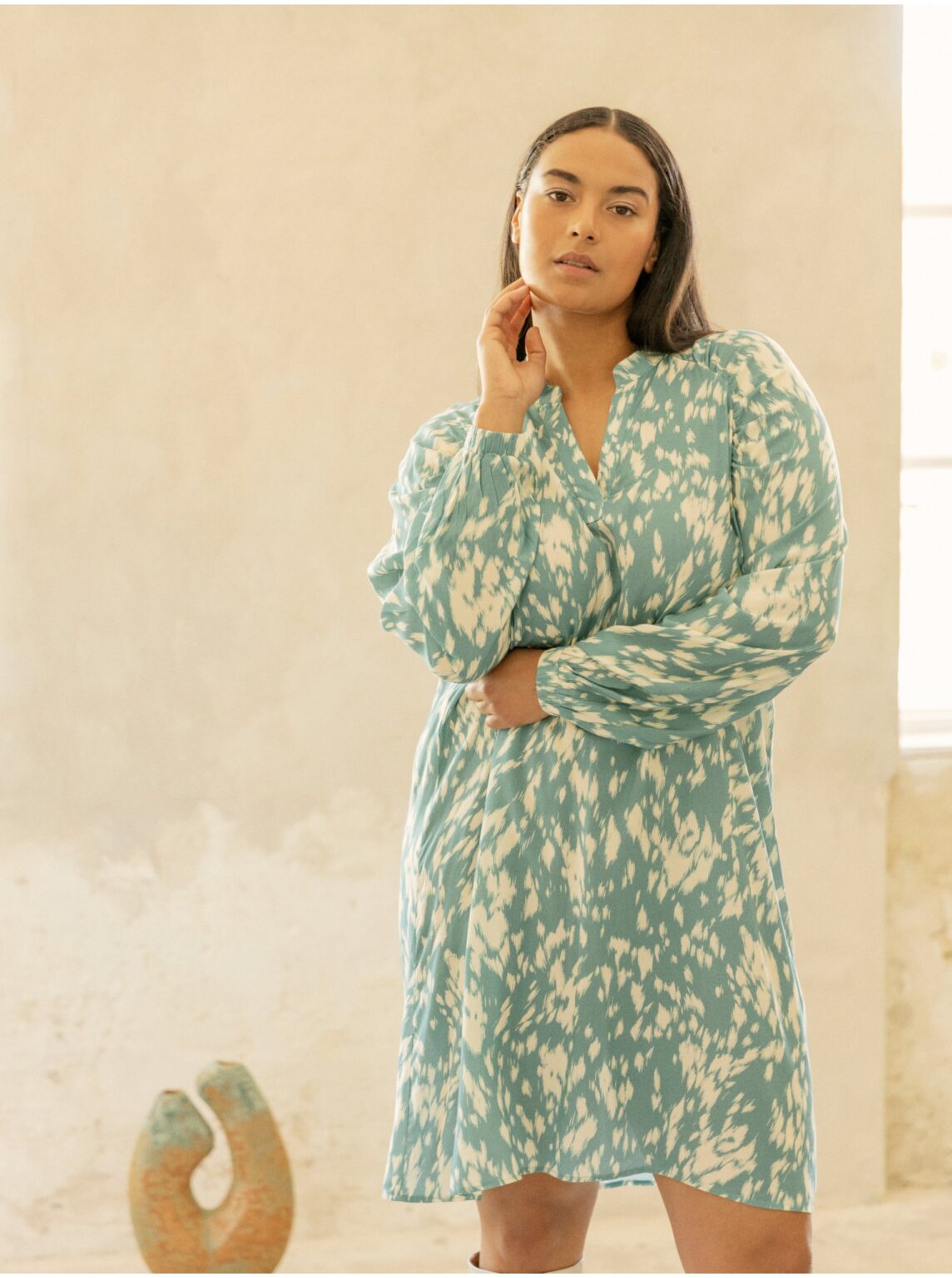 Turquoise-white women's patterned dress Fransa - Women's