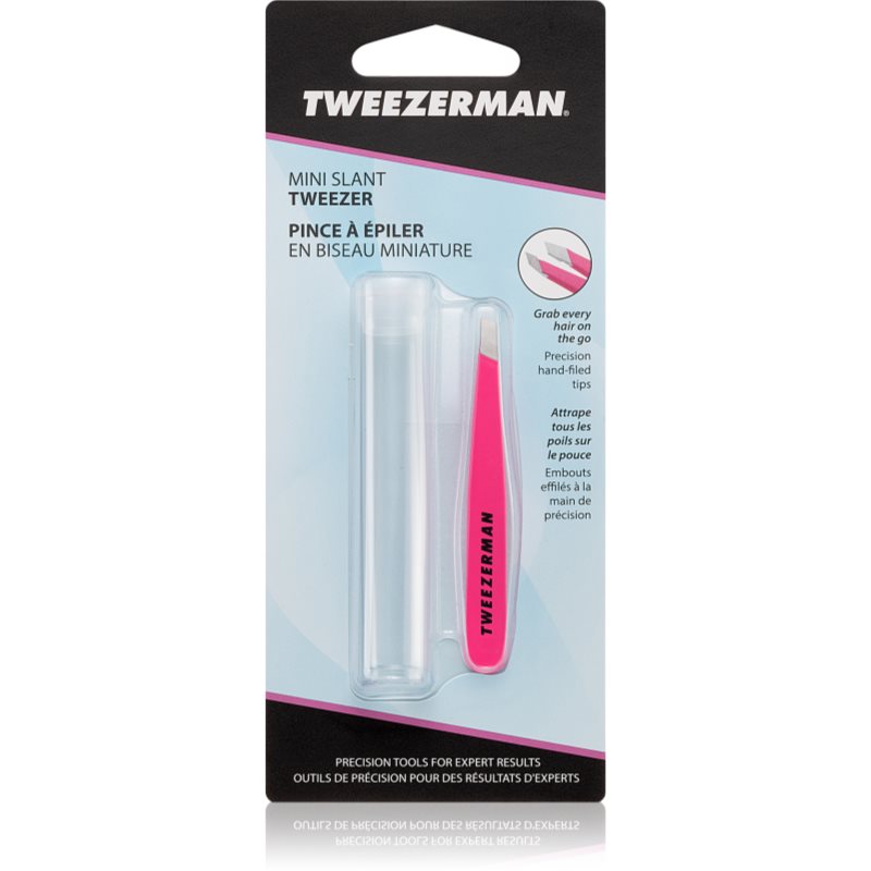 Tweezerman Mini Slant ferde végű szemöldökcsipesz mini utazó tokkal Neon Pink 1 db-Ár