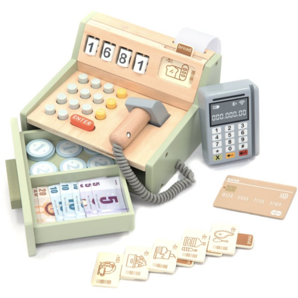 UMU Toys Wooden Cash Register interaktív játék fából készült 3y+ 1 db-ár