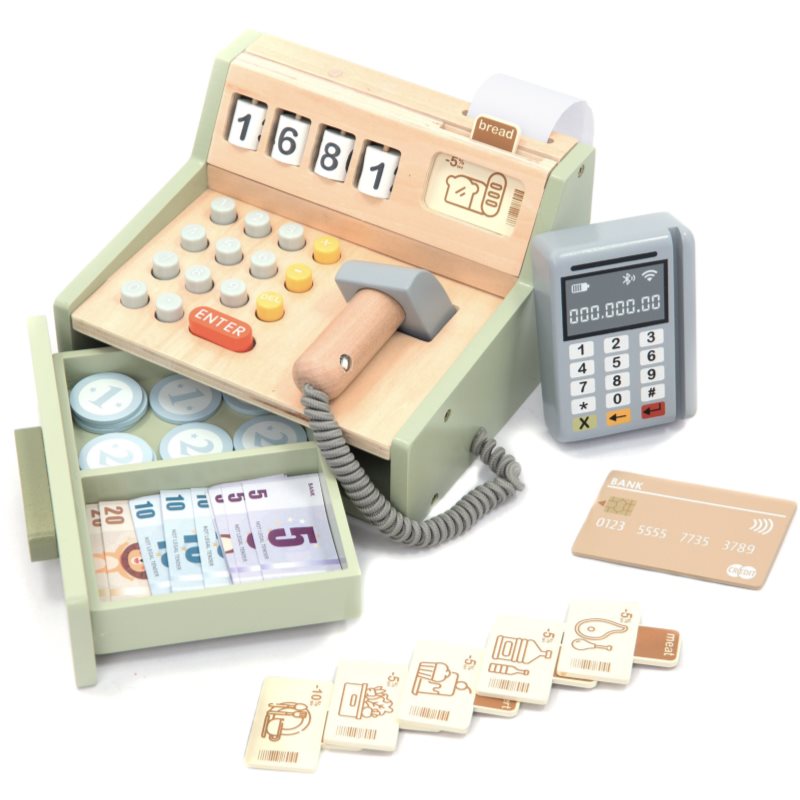 UMU Toys Wooden Cash Register interaktív játék fából készült 3y+ 1 db-ár