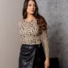 UR/CEO Beige mesh blouse with print Eldisa