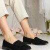 UR/CEO Black classic women's moccasins in eco-suede Laiza