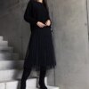UR/CEO Black knit set with tulle dress and cardigan Sorenla
