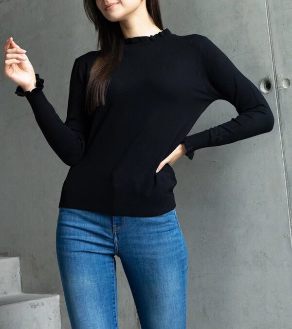 UR/CEO Black soft cardigan with ruffle detail Luel