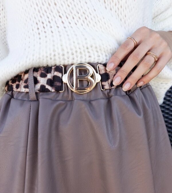 UR/CEO Dark beige long skirt with animal print belt Hanie