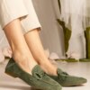UR/CEO Green perforated women's moccasins with decoration Mensory