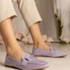 UR/CEO Purple perforated women's moccasins with decoration Mensory