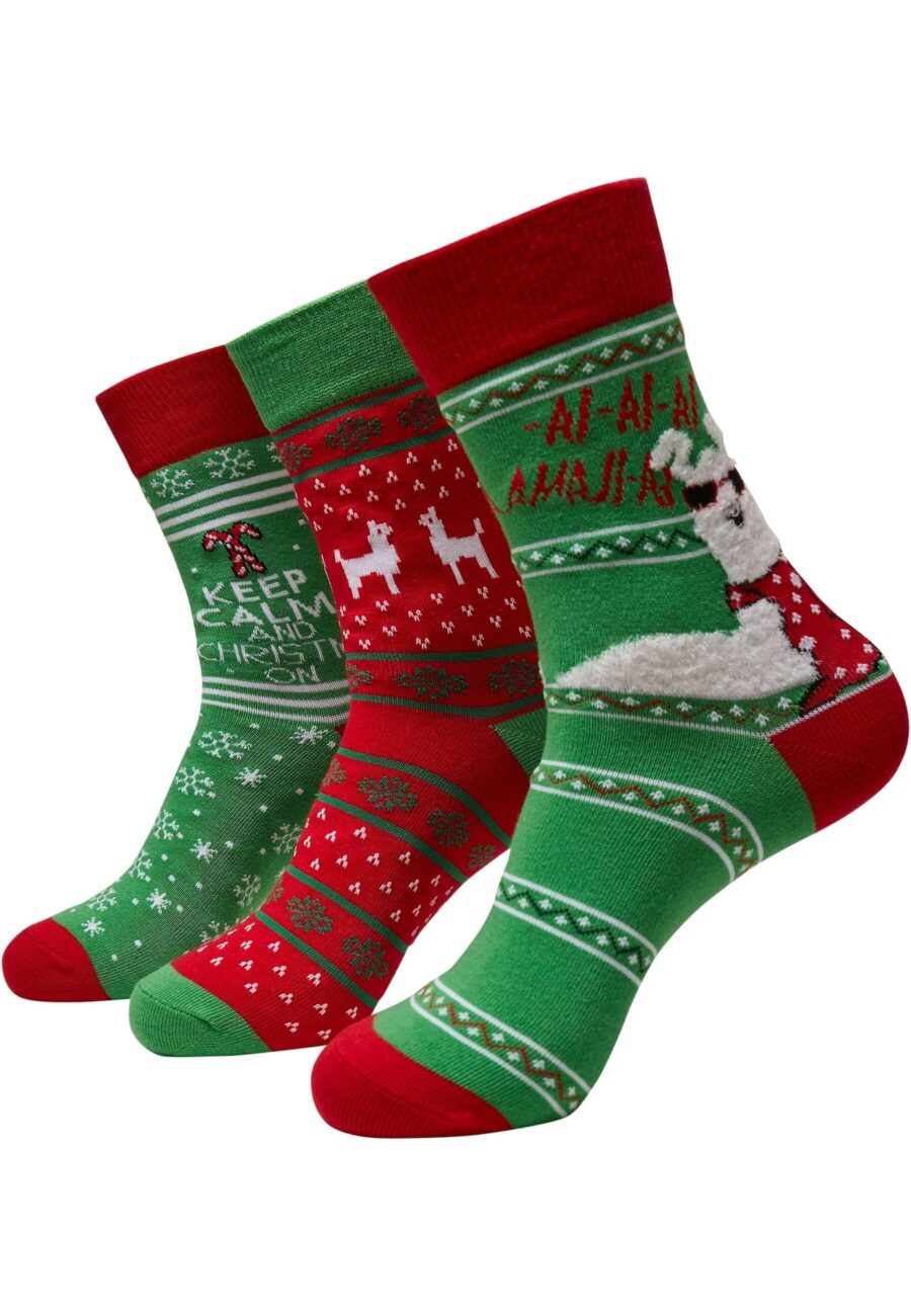 Urban Classics Zokni 'Christmas Lama'  zöld / sötétvörös / fehér-hu