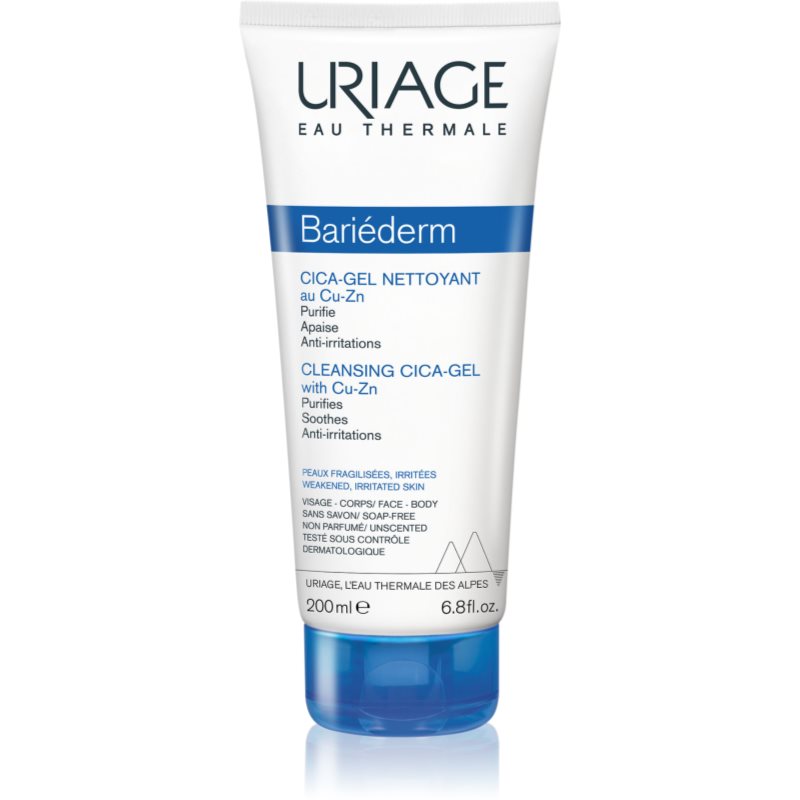 Uriage Bariéderm Cica Cleansing Gel with Copper-Zinc nyugtató tisztító gél a repedezett bőrre 200 ml-Eredeti