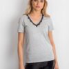 V-neck blouse decorated with gray lace