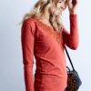 V-neck blouse with lace orange
