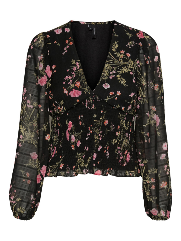 VERO MODA Blúz 'Rosa'  zöld / rózsaszín / fekete-Hungary