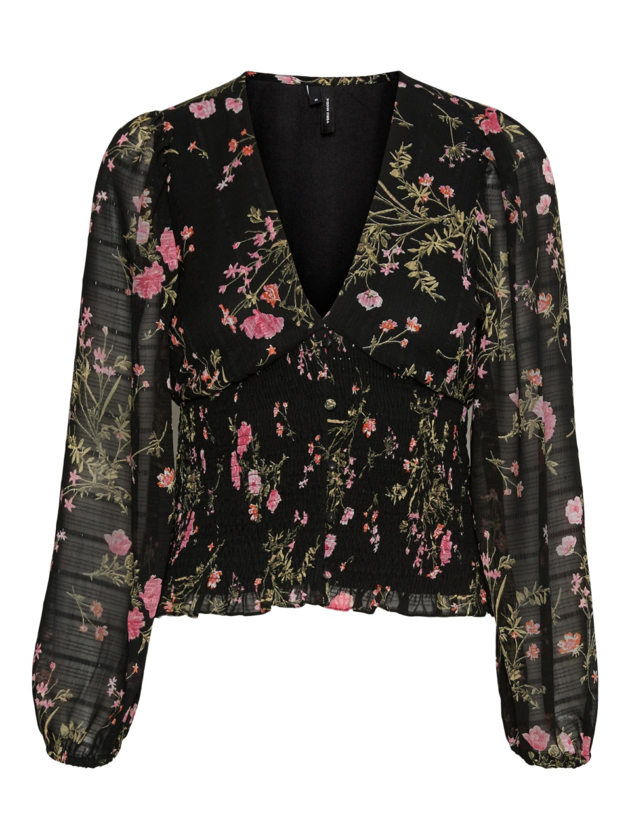 VERO MODA Blúz 'Rosa'  zöld / rózsaszín / fekete-Hungary