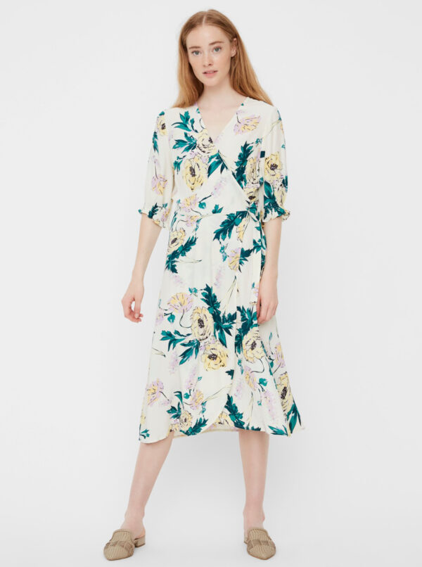 VERO MODA Oline Cream Floral Wrap Mididishes
