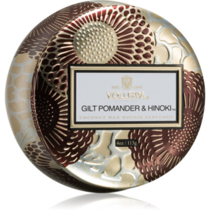 VOLUSPA Japonica Holiday Gilt Pomander & Hinoki illatgyertya alumínium dobozban 113 g-ár