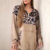Velour dress with a camel leopard print