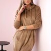 Velour dress with a hood in beige color