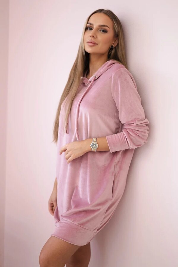 Velour dress with hood navy pink