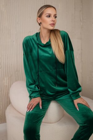 Velour set kangaroo hoodie + trousers bright green