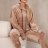 Velour set kangaroo sweatshirt + trousers dark beige