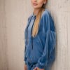 Velour set kangaroo sweatshirt + trousers denim