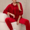 Velour set kangaroo sweatshirt + trousers red