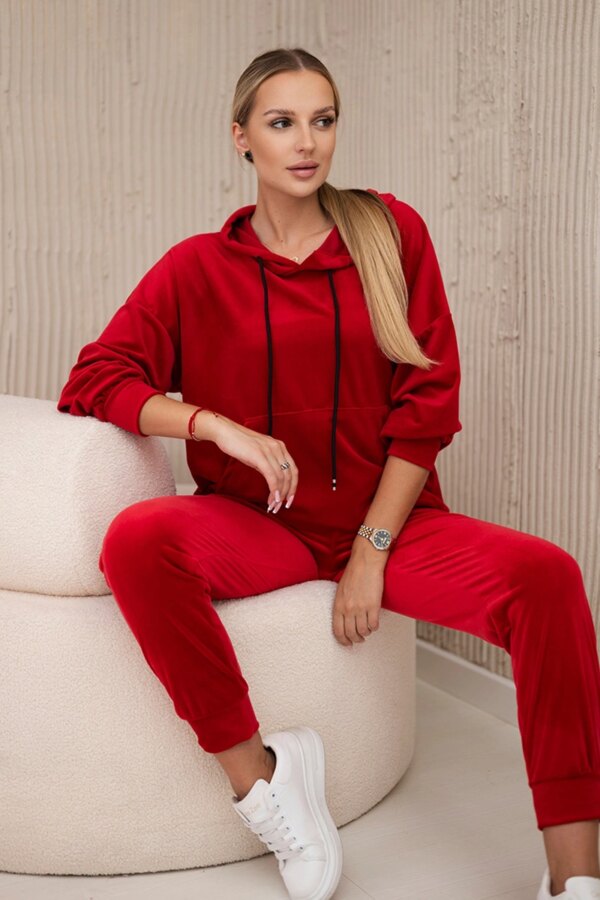 Velour set kangaroo sweatshirt + trousers red