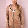 Velour set sweatshirt + trousers dark beige