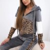 Velour set with a gray leopard print