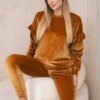 Velour set with frills camel