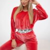 Velour set with hood raspberry