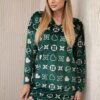 Velvet dress with decorative pattern green + beige