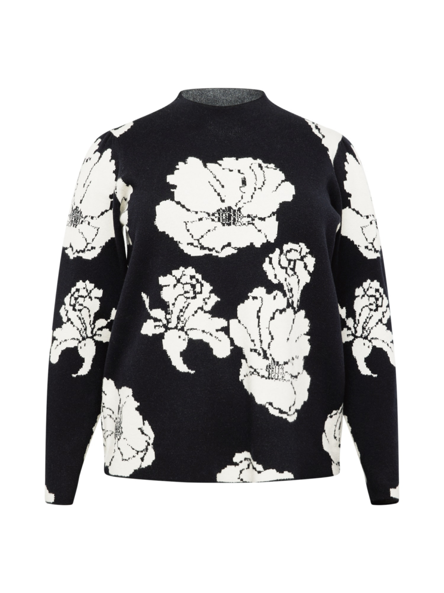 Vero Moda Curve Pulóver 'Flora'  fekete / piszkosfehér-Ár
