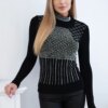 Viscose blouse with zircon motif black