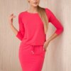 Viscose dress with a tie at the waist fuchsia color